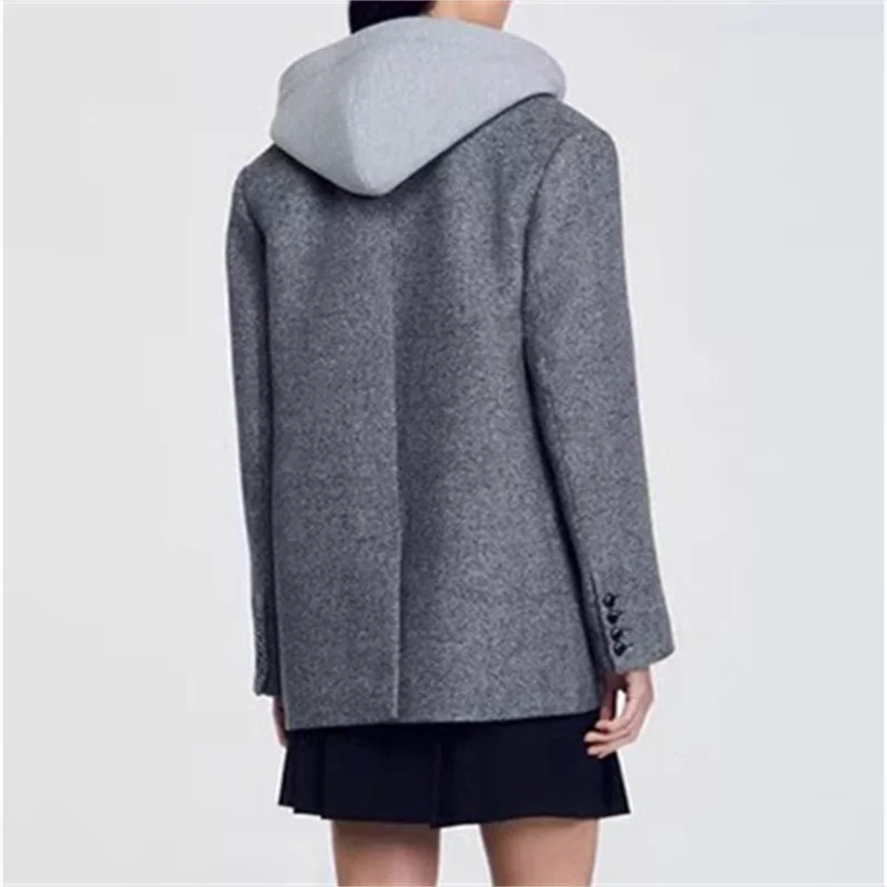 Women blazer women's blazer winter high-quality wool blend women's suit jacket Shoulder pad slim fit hood Women's coat