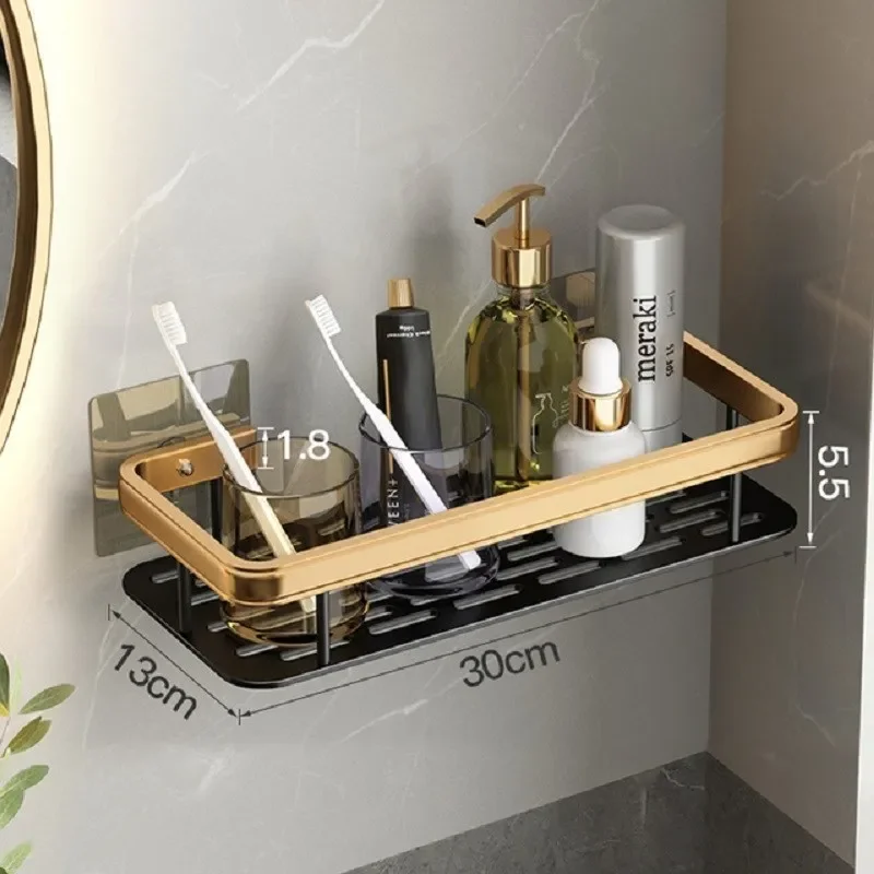 Luxury Bathroom Shelves Without Drilling Rustproof Aluminum Shower Wall Shelf Shampoo Towel Holder Bathroom Organizer Accessorie 2