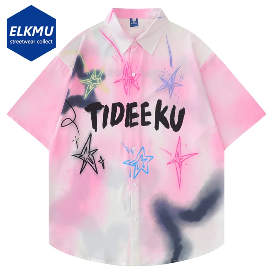 

Рубашка Y2K мужская с принтом, модная блузка свободного покроя с коротким рукавом, на пуговицах, лето 2024