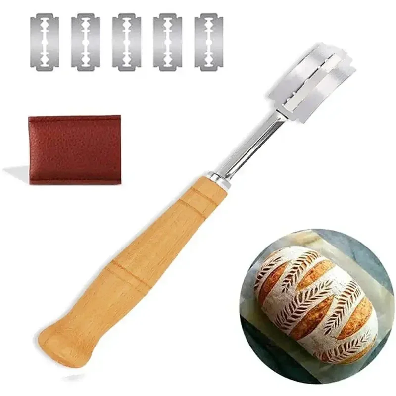Bread Lame Slashing Tool with 5 Razor Blades Leather Cover Dough Cutter for Homemade Pizza dough cutter dough scoring knife bread cutter pizza cutter