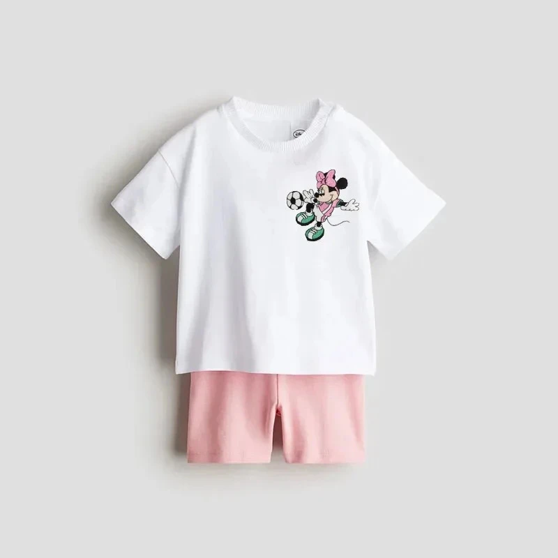 Cute Print Tees Solid Color Shorts Yellow Outfits 2025 Summer Clothing Print TShirt +Shorts Kids New Design Short Sleeve Suits 4