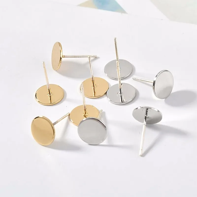 

4PCS 14K Gold Filled 6/8mm 925 Silver Needle Ear Studs DIY Handmade Earrings Material Stickable Pearl Base Ear Studs Accessories