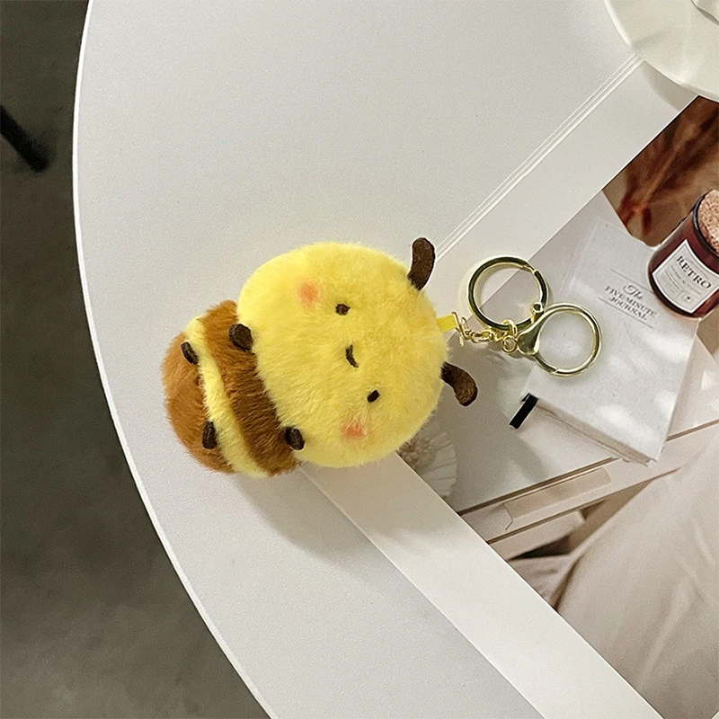1PC Charms Stuffed Lovely Fluffy Ornament Little Bee Pendant Car Toys Keychain Plush Dolls Child Holiday Gifts 4