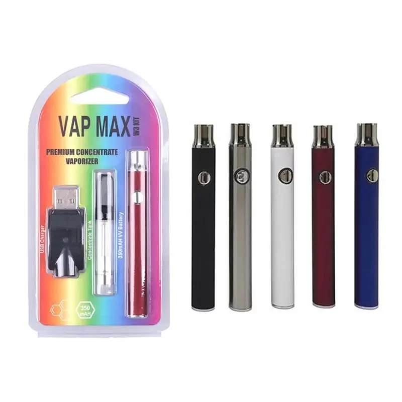 10 pz Vap Max W3 Vape Kit Ricaricabile 350 mah Preriscaldamento VV Batteria Ecig Pen 510 Filo TH205 Cart Cart Cartuccia 1.0 ml con Caricatore USB
