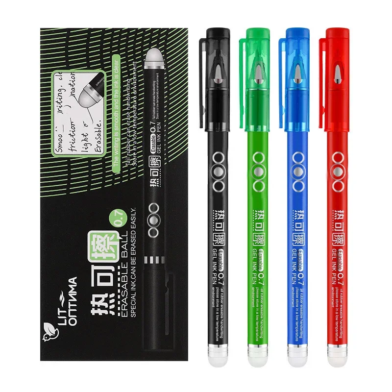 4 Uds. Bolígrafos borrables al calor de 0,7 MM, punta de bala, bolígrafo de Gel borrable sensible al calor de colores, escritura suave, tinta negra, azul, roja y verde - Imagen 2