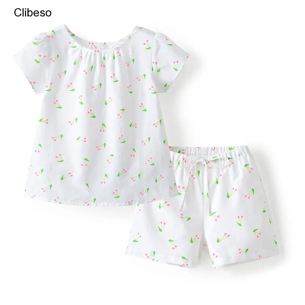 

2023 Clibeso Twin Sisters Matching Pajamas Set Kids Printed Nightdress Infants Tees and Shorts Nightclothes Children Loungewear