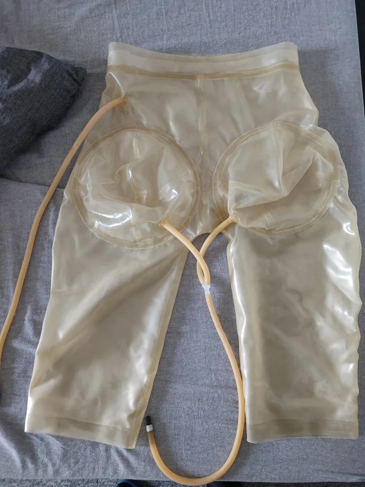 Latex Shorts Inflatable Bilayer Underpants Natural Drag artist Sexy High waist Leggings Crotch 3D