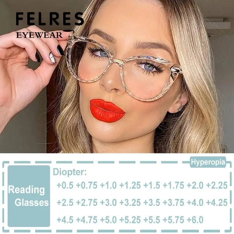 Mode Cat Eye Frauen Lesebrille Anti Blau Licht TR90 Frühling Scharnier Presbyopie Brillen Klare Linse Brillen