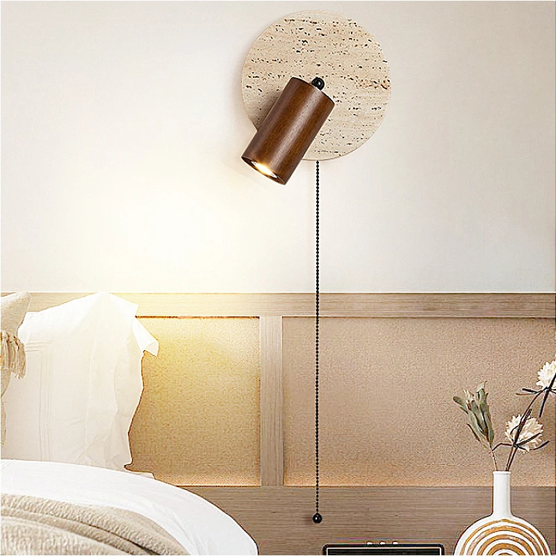 

Minimalism Stone Wall Lamp Modern Style Room Decor Home Study Bedroom Living Room Wood Wall Art Design Retro LED Wall Light