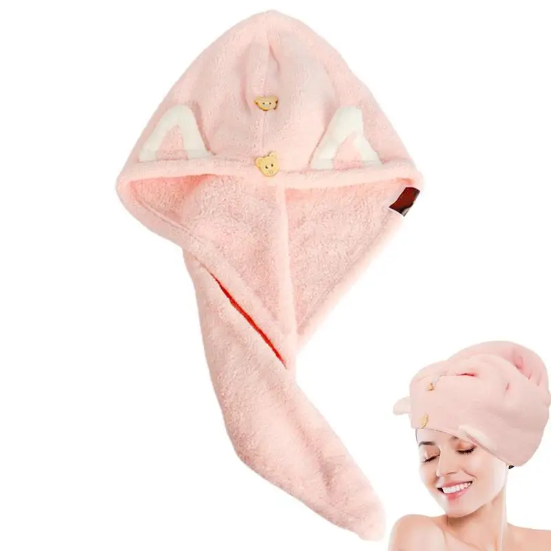 

Quick Dry Hair Towel Rapid Drying Towel For Hair With Button Absorbent Turban Head Wrap Cute Hair Drying Hat Hair Cap For Curly