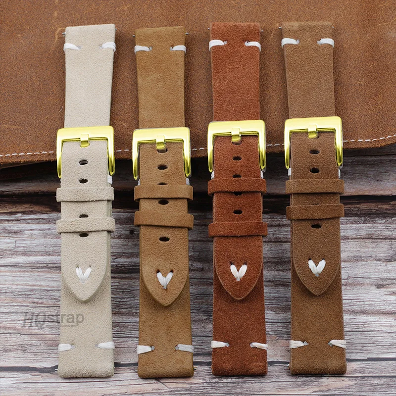 Luxurious Gold Buckle Vintage Suede Leather Strap with Quick Release