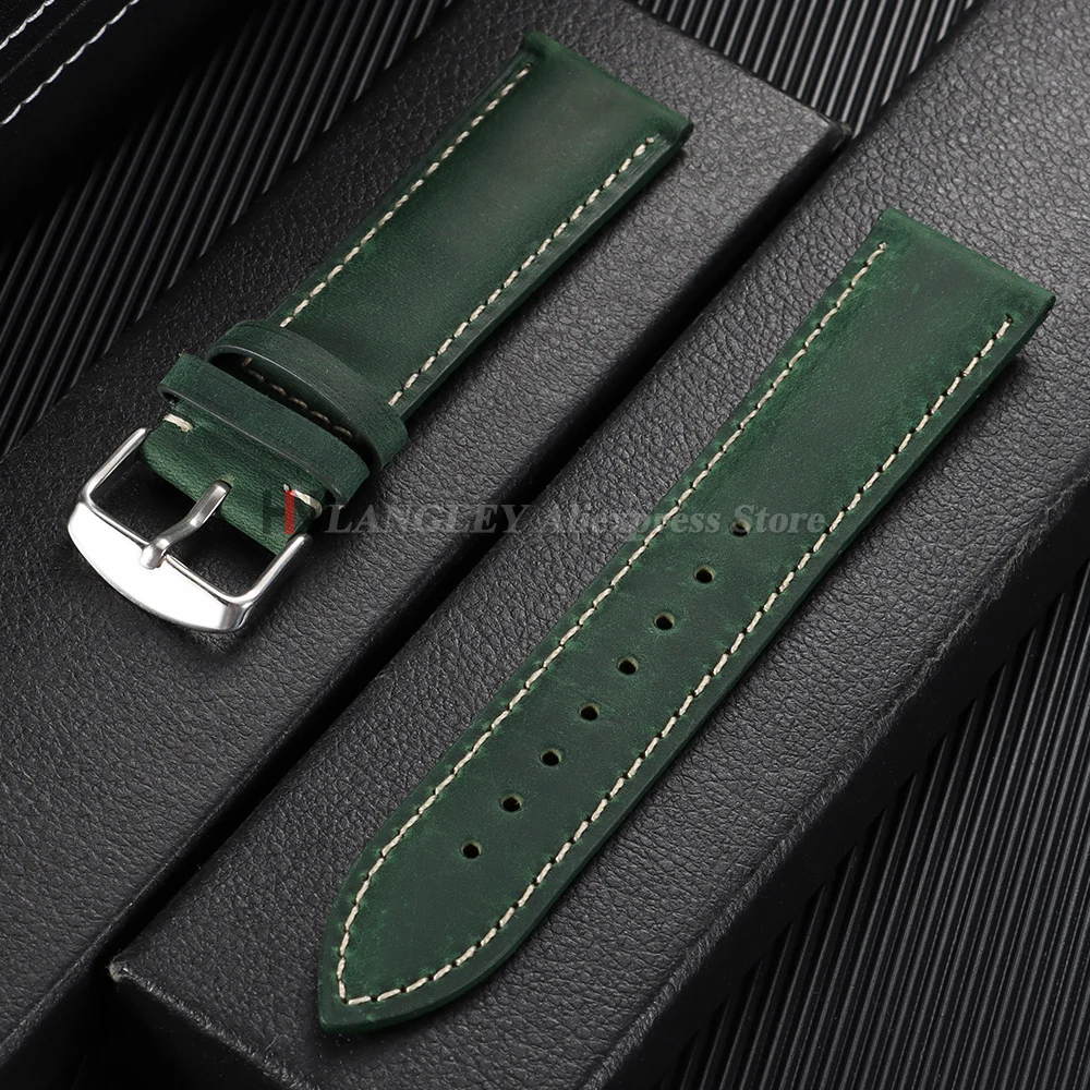 Vintage Dark Brown Cowhide Leather Watch Strap with Pins and Buckle - 20mm/22mm