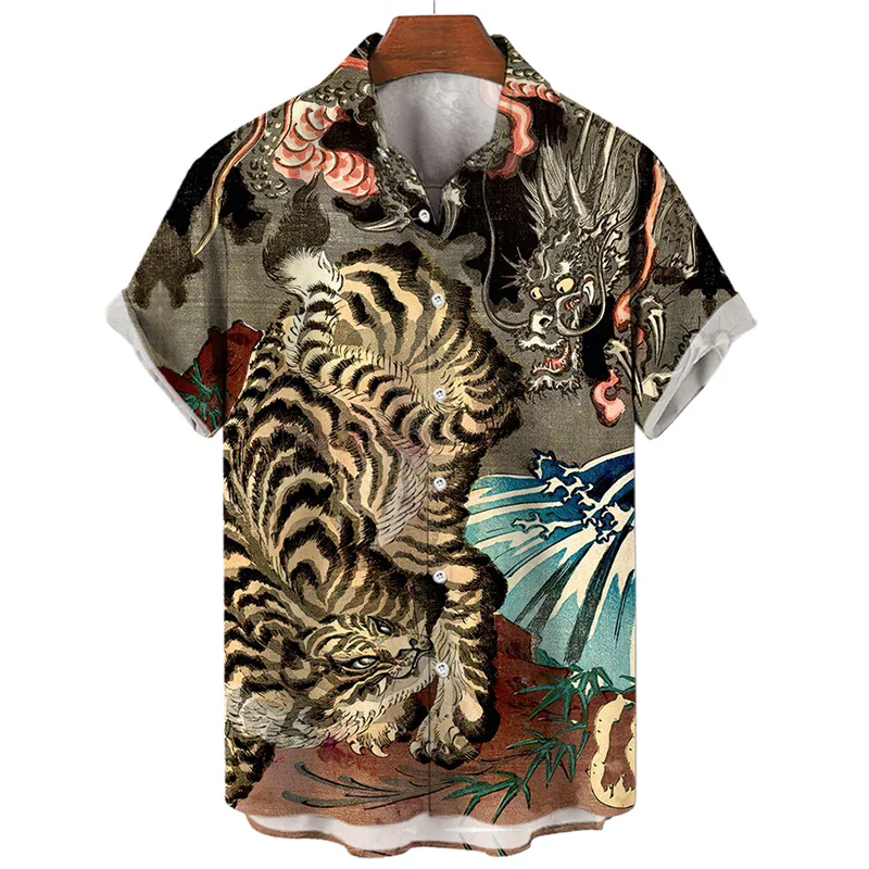 

Hawaiian Shirts For Men Summer Dragon Tiger Pattern 2023 Oversized Clothing Short Sleeve Dazn Male Casual Tops New Arrivals Y2k