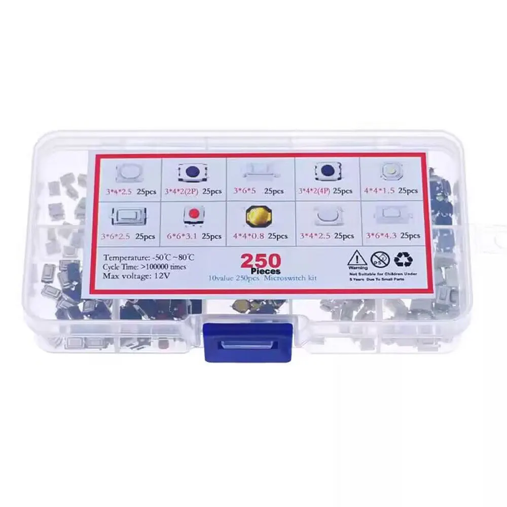 Assortiment de 100/200/250 boutons tactiles micro interrupteur pour réparation télécommande voiture RC, prêts à l'emploi.