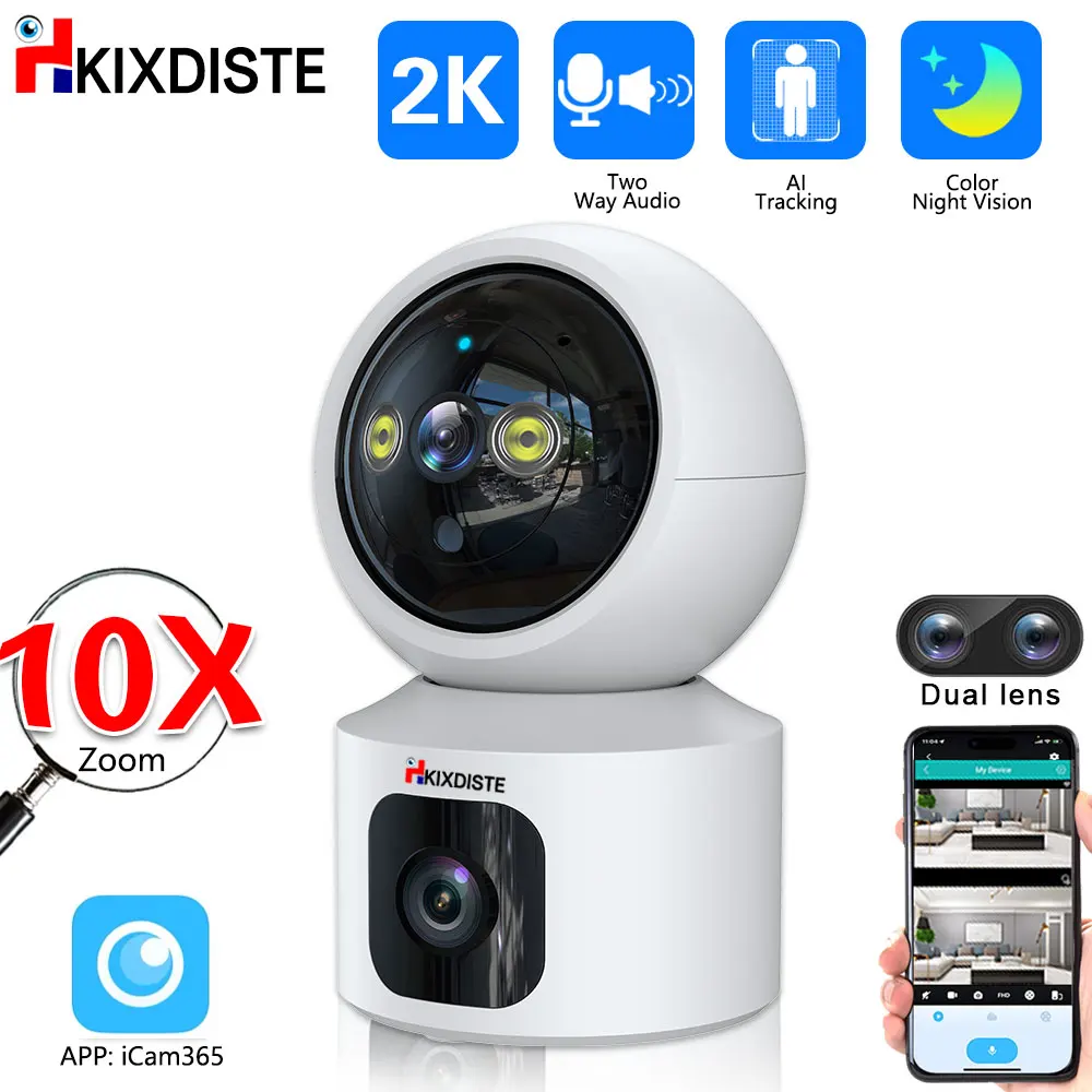 2K 10X Zoom Wireless Mini IP Camera 4MP Baby Monitor CCTV Indoor Two Way Audio WiFi Security Auto Tracking Mobile Remote Access