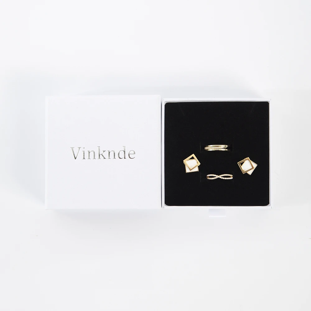 Drawer Travel Jewelry Organizer Box Custom Logo White 7x9x3cm Engagement Gift Jewellry Rings Earrings Necklace Storage Case Box
