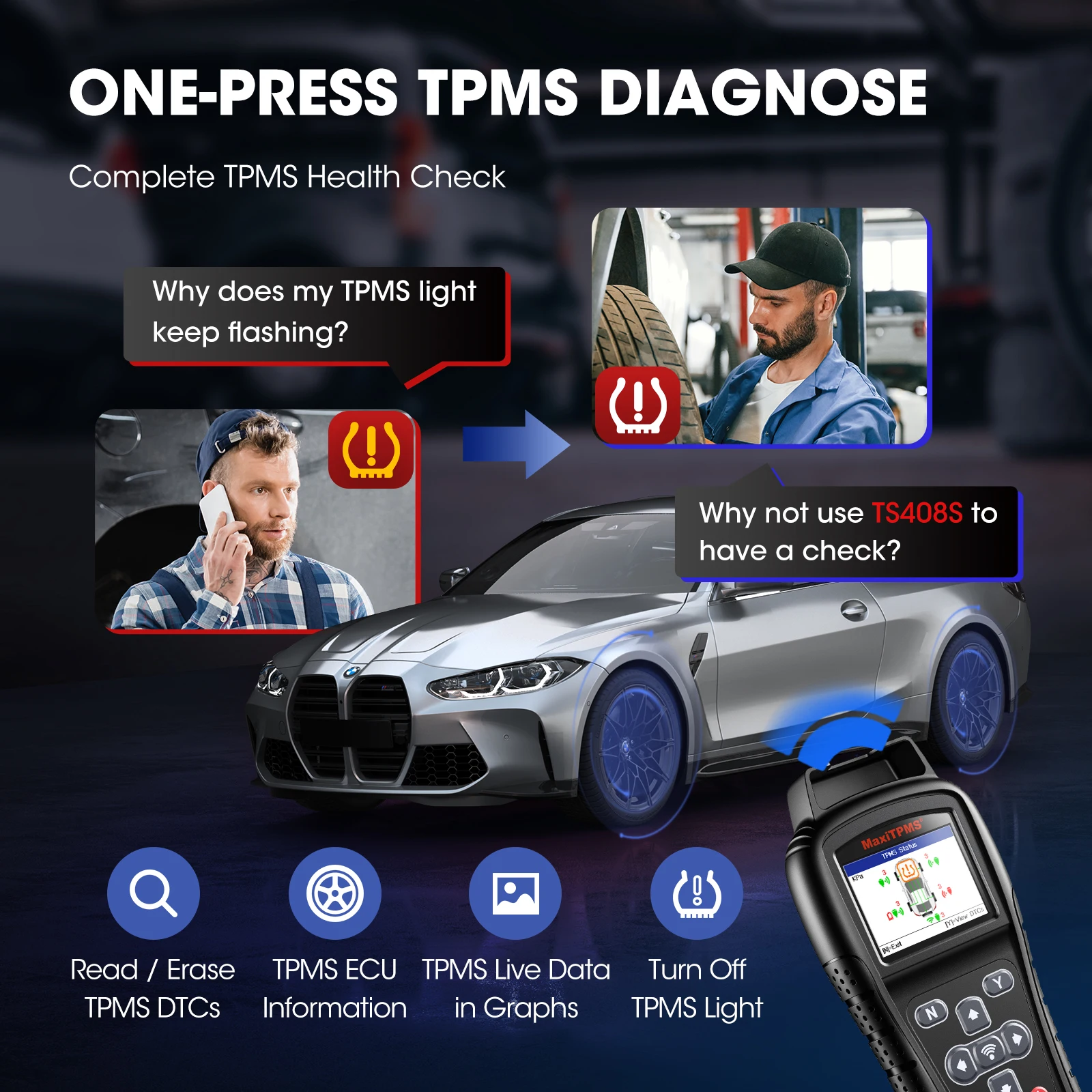 Autel MaxiTPMS TS408S MX-Sensor TPMS Programmer Relearn Tool 2024 OBD Programmming Scanner Upgraded of Autel TS408 TS401 6