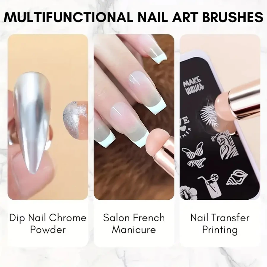 Silicone Nail Brush Flat Applicator Sticks Reusable Lip Brush With Cover For Dust Prevention Silicone Nail Powder Applying Tool 6