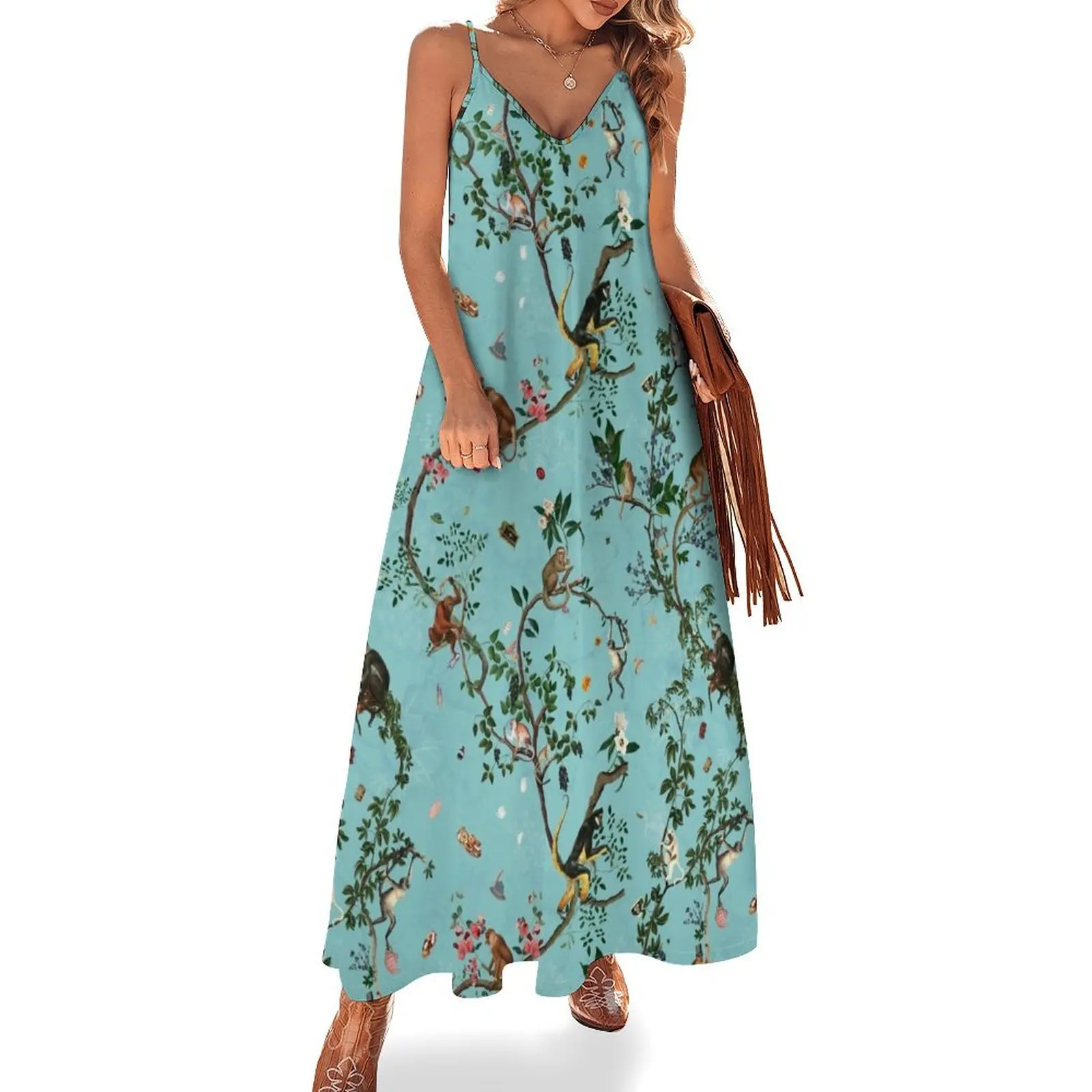 

Monkey World Aqua Sleeveless Dress cute dress summer clothes for women