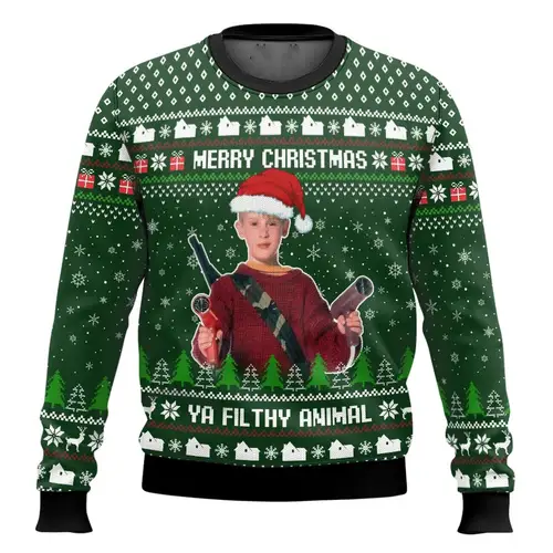 Merry Christmas alone at home Ugly Christmas sweater cartoon animation Men's pullover 2026 fashionable couple shirts Sweatshirt - Image 4