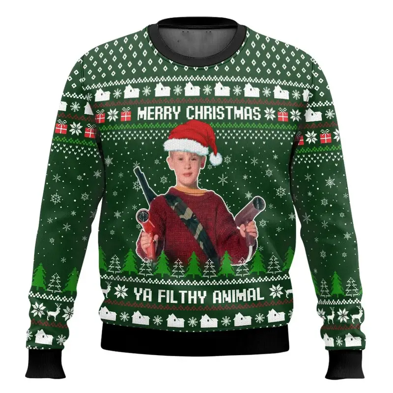 Merry Christmas alone at home Ugly Christmas sweater cartoon animation Men's pullover 2026 fashionable couple shirts Sweatshirt - Image 4