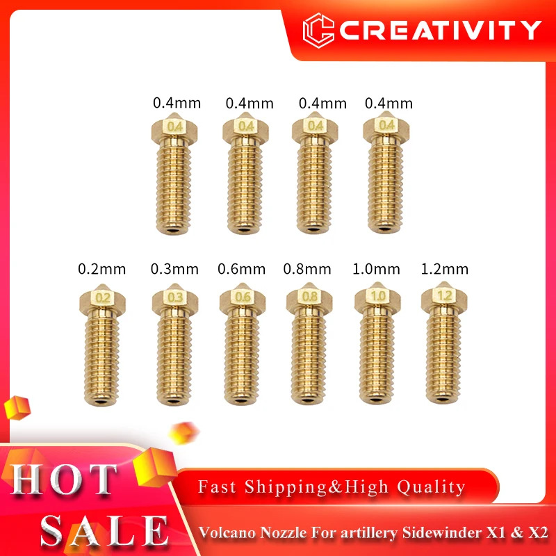 Volcano Nozzle For artillery Sidewinder X1& X2 Genius Pro Vyper Kobra Plus,Max 1.75mm Filament M6 Thread  Hotend  Brass Nozzles