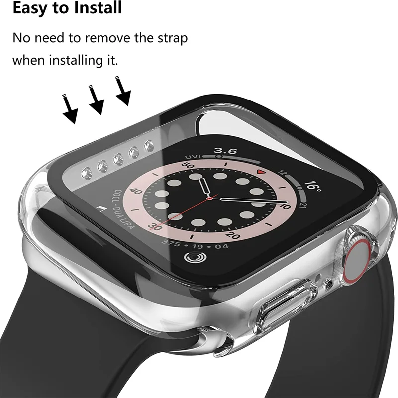 Capa compatível com Apple Watch Series 9 8 7 41mm/45 mm PC bumper com  protetor de tela de vidro temperado capa dura de cor sólida fosca (preto, 45  mm)