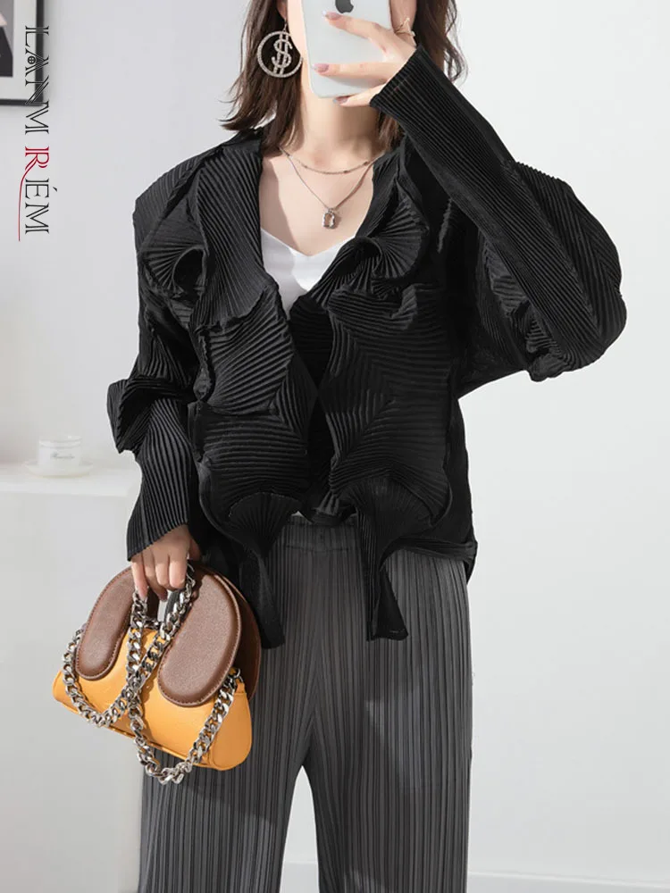 

LANMREM Fold Button Shirts For Women 2023 Autumn Long Sleeves Solid Color Loose Casual Top Ladies Luxury Clothing 2R2237