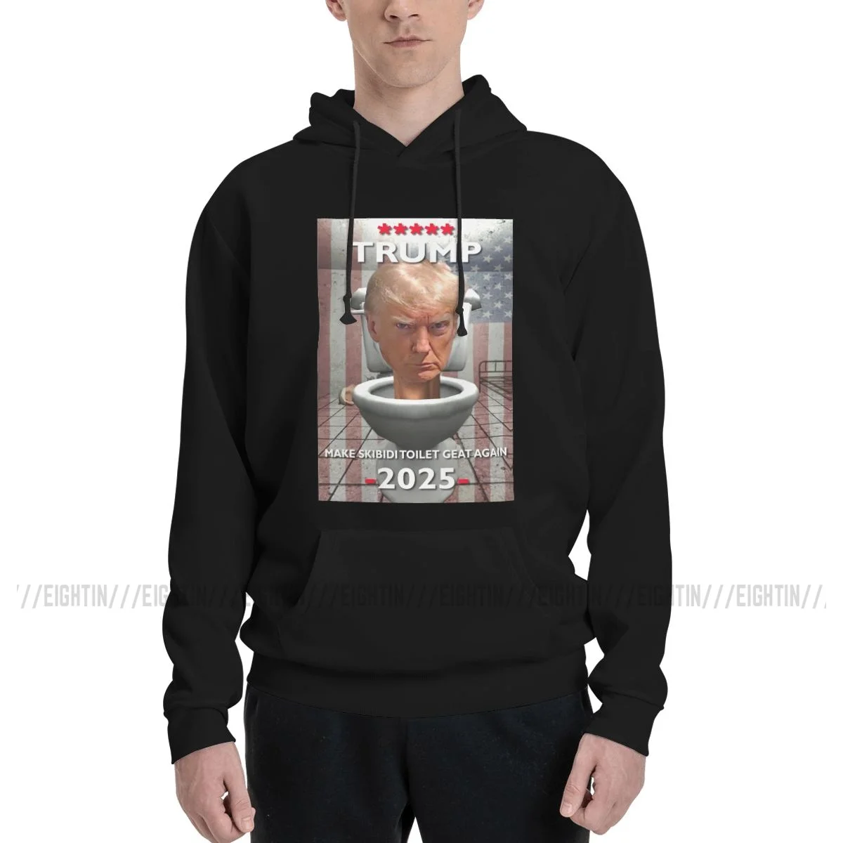 

Casual Hoodies Thin Fleece Sweatshirt Man Skibidi Toilet Trump MAGA Hooded Sweatshirt Printed Hoodie Shirt