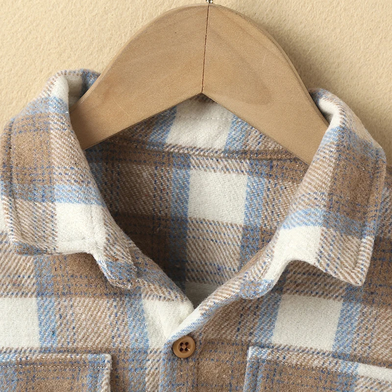 Toddler Girl Plaid Lapel Collar Button Design Shirt Coat Jacket for Girls Boy Baby Kids Spring Autumn Children's Warm Outerwear