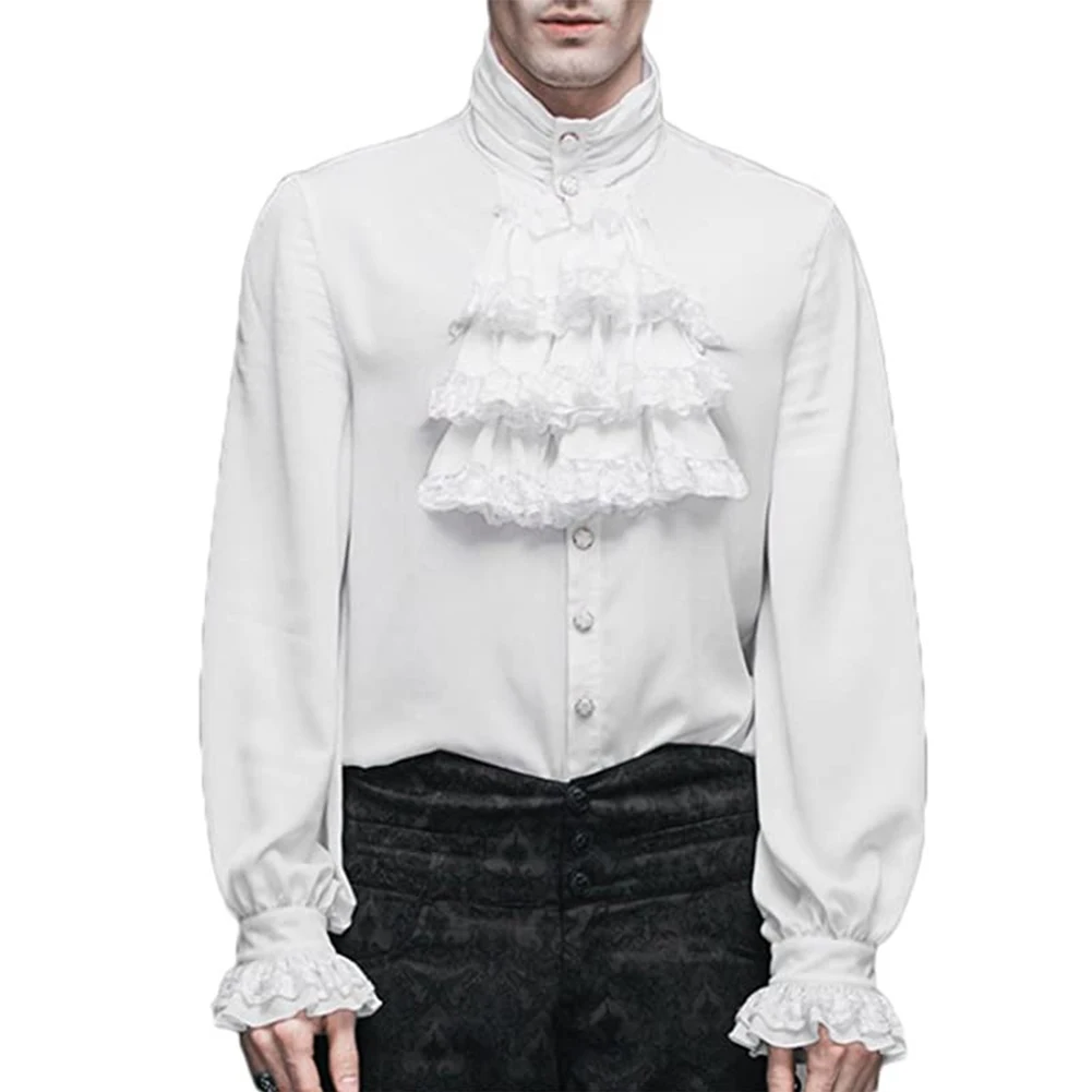 

Men Vampire Retro Victorian Renaissance Long Sleeves Gothic Shirt Ruffled Medieval Blouse Tops Wedding Halloween Men's Shirts