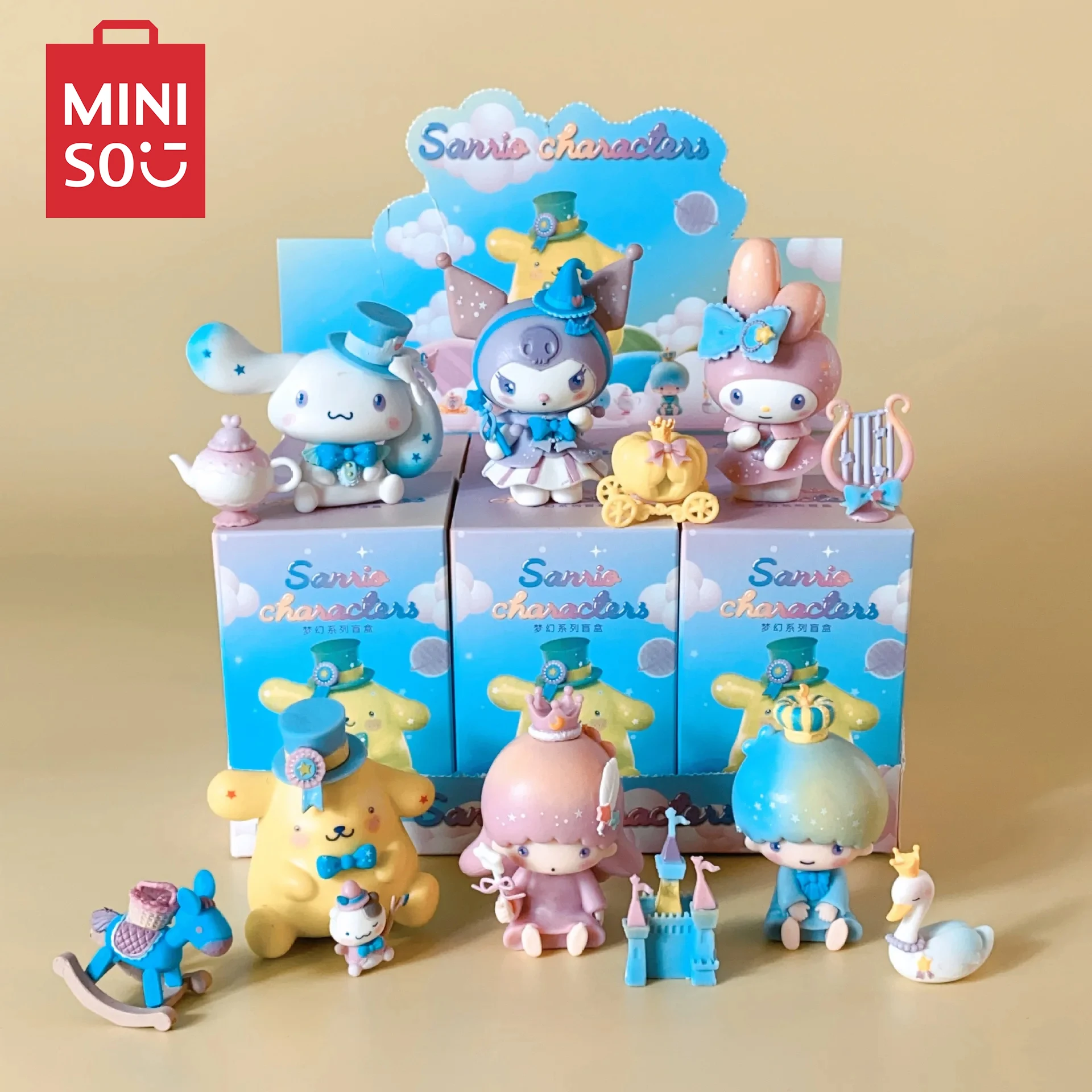 

MINISO Sanrio Anime Figure Cinnamoroll Kuromi Mymelody Pachacco Cute Fairy Tale Themes Car Decor Collectible Model Figurine Toy