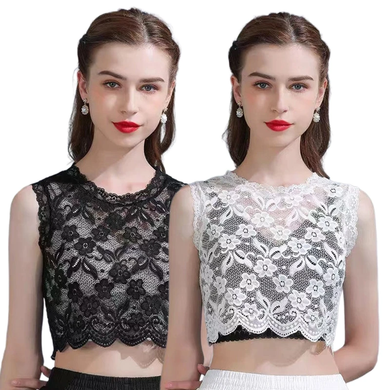 

Black White Lace Tube Tops Round Neck Vest Short Bottoming Vest False Collar for Outdoor Leisure Casual Occasion Dropship