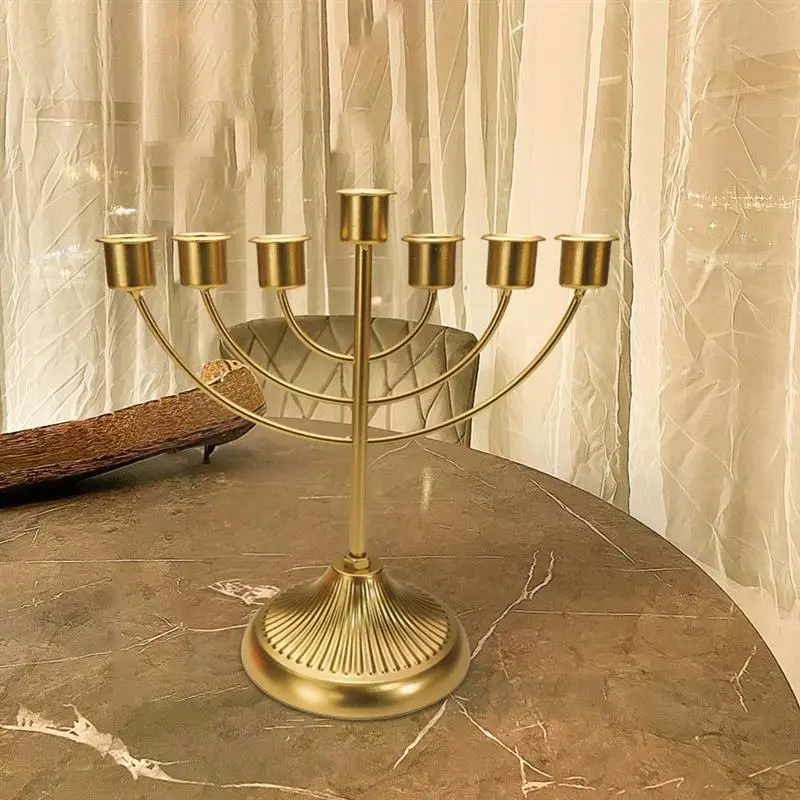 Table Jewish Candlestick Holder Wide Sturdy Base Hanukkah Decoration Menorah For Shelf Cabinet Fireplace Living Room 7-Branch