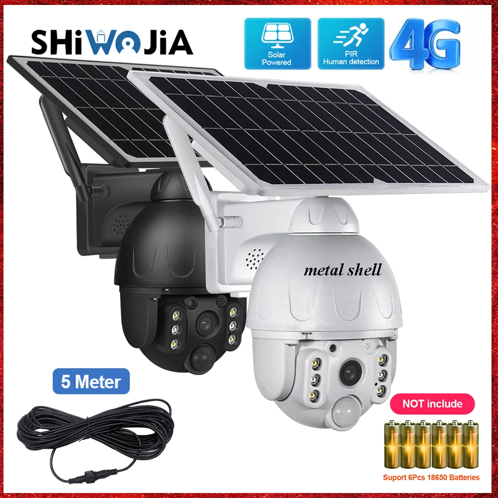 

SHIWOJIA 4G Card Outdoor Solar Camera PTZ Security CCTV 7.8W Solar Panel Two-way Audio Home Metal Shell Video Surveillance Cam