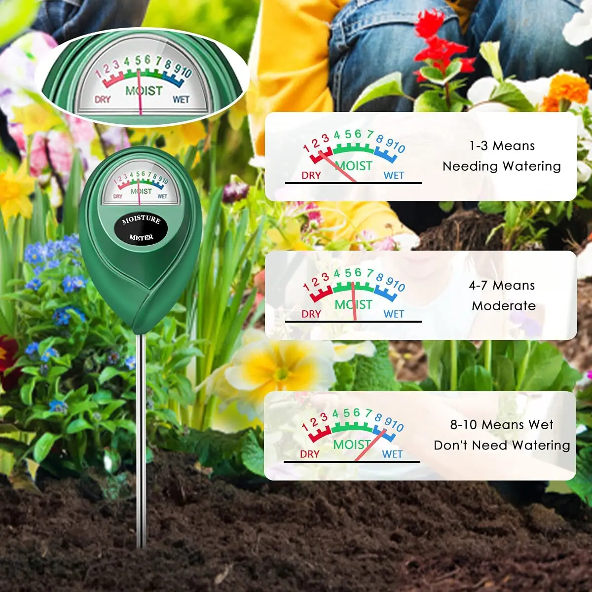 Capteur d'humidité du sol avec sonde métallique, Mini hygromètre, outil de  Test de l'eau du sol, plante de jardin, fleur