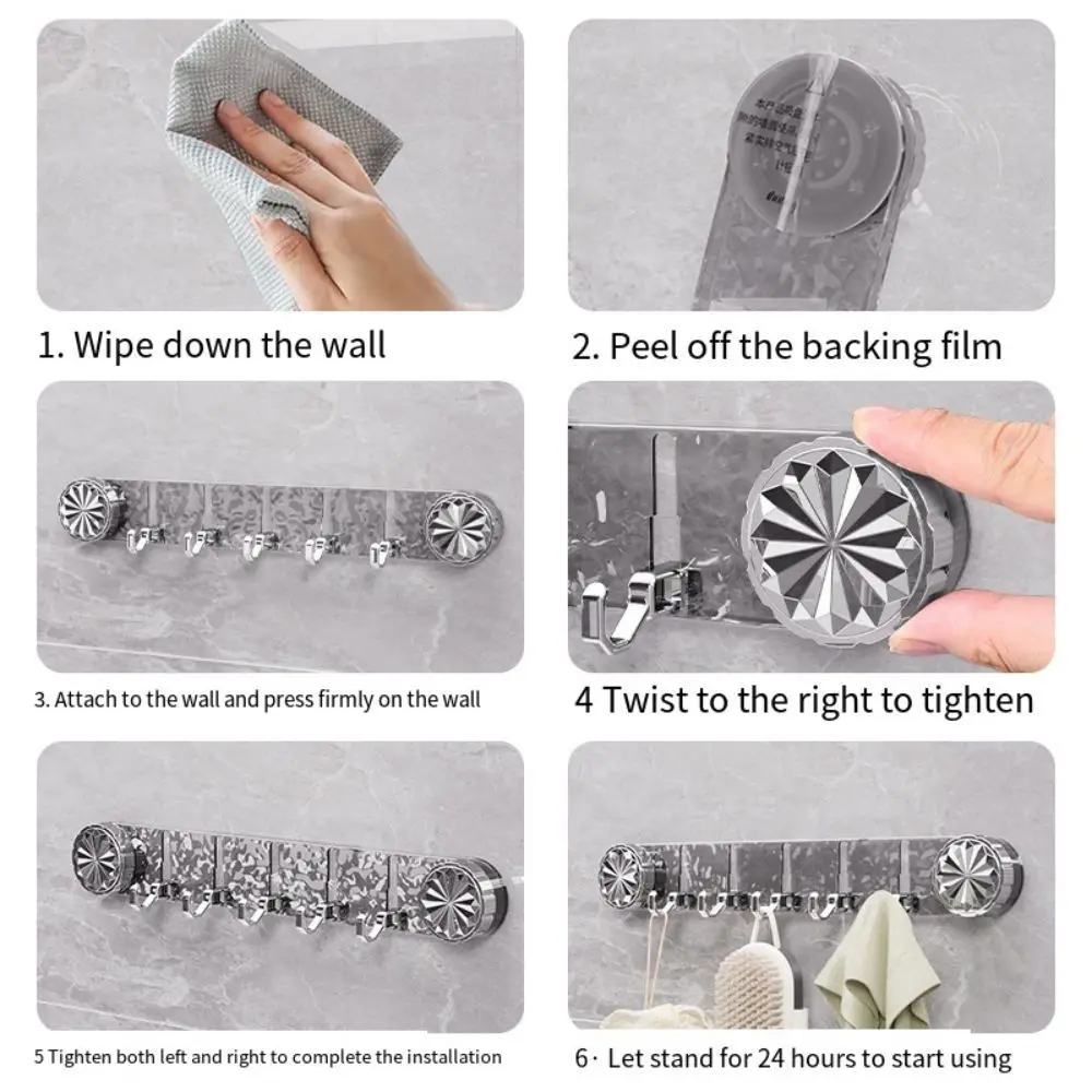 Hooks Rotating Suction Cup Hooks Hidden Design Punch-Free Wall Mounted Corrugated Row Hook Transparent Space-saving 5