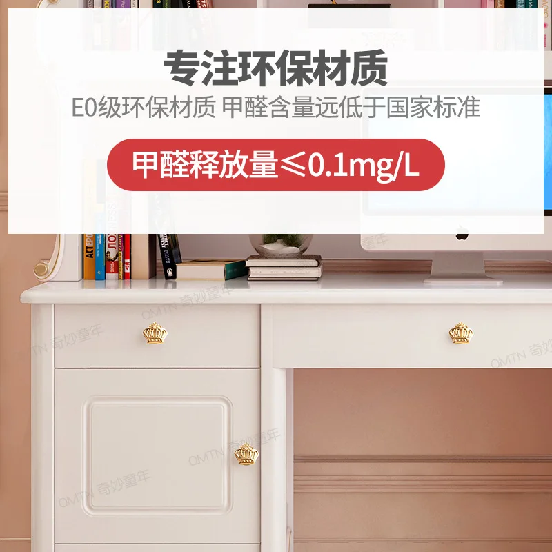 Children's furniture European desk bookshelf combination simple solid wood computer table princess white table bedroom writing d