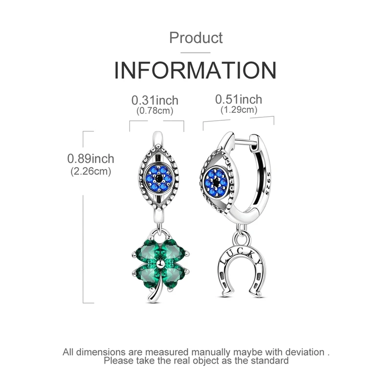 100 % 925 Sterling Silber Zirkon Creolen für Frauen Stern Mond blaue Augen Klee hochwertige Luxus Frauen Ohrringe – Detail 17