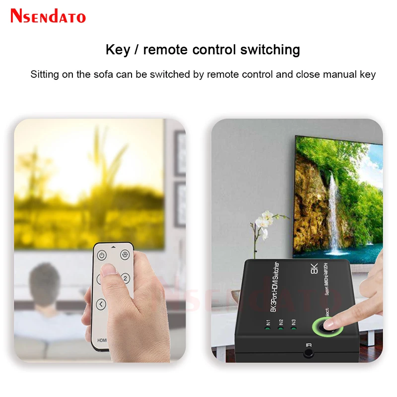 8K HDMI Switcher 3X1 3 In 1 out HDMI 2.1 Switch 8K@60Hz 4K@120Hz 3 In 1 out HDMI 2.1 Switcher Splitter for PS5 HDTV PC