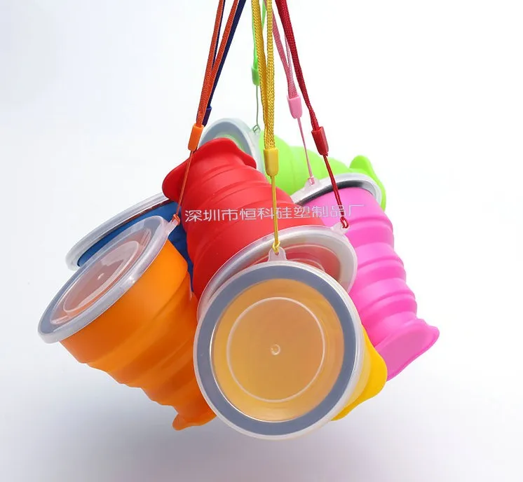 200MLStainless Steel Fashion Travel Silicone Retractable Folding Cup With Lanyard Outdoor Telescopic Collapsible Cups