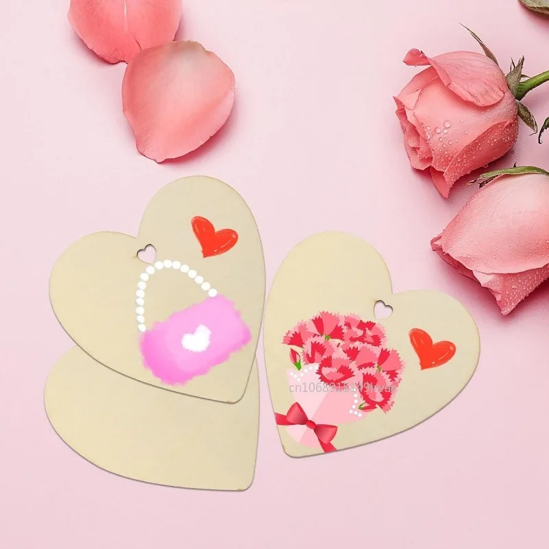 100-10Pcs Wood Heart Shape Unfinished DIY Crafts with Natural Twine for Mother's Day Craft Present Wedding Valentine Ornaments