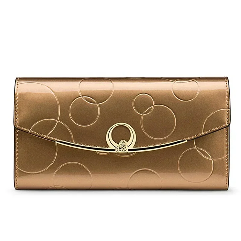 Elegant Faux Leather Women's Wallet in Wine Red, Gold, Blue, and Black