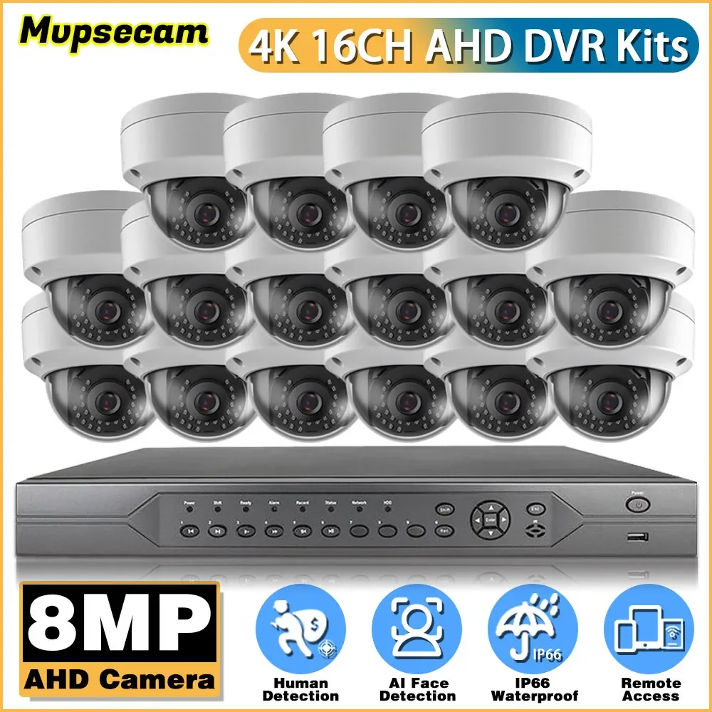 8MP CCTV Security Camera System 4K 16CH H.265 DVR Set Outdoor Camera Smart Motion Detection Waterproof Video Surveillance Kit