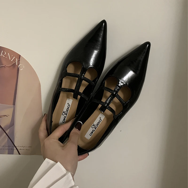 

2024 Summer New Solid Color All-match Low Heel Women's Pumps Buckle Soft Pointed Toe Thick Heels Genuine Leather Shoes For Women