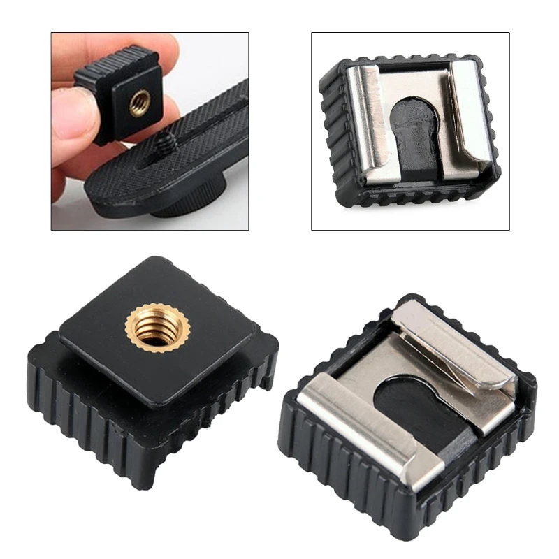 3/8" To 1/4" Microphone Mount Screw Adapter - Double Cold Shoe Mount, Aluminum Alloy, For Camera Flash Hot Shoe