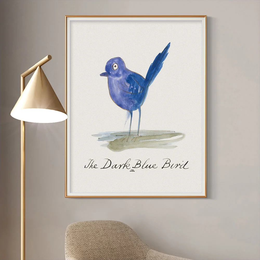 

The Dark Blue Bird Vintage Art Print Poster Animal Transparent Watercolor Wall Picture Decor Canvas Painting