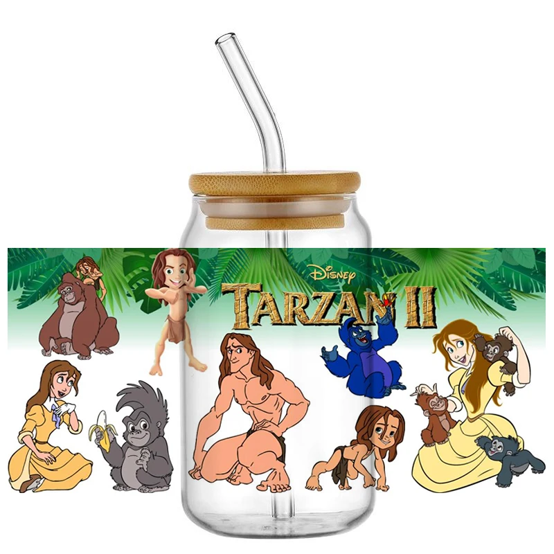 Miniso Cartoon Tarzan 3D Decal Cup Washable Transfer Sticker DIY 16oz Libbey Glasses UV DTF Cup Wrap