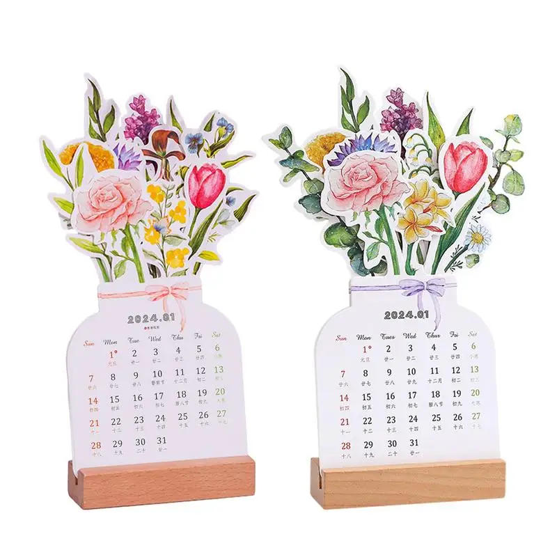 Настольный календарь с цветами, календарь на деревянной подставке