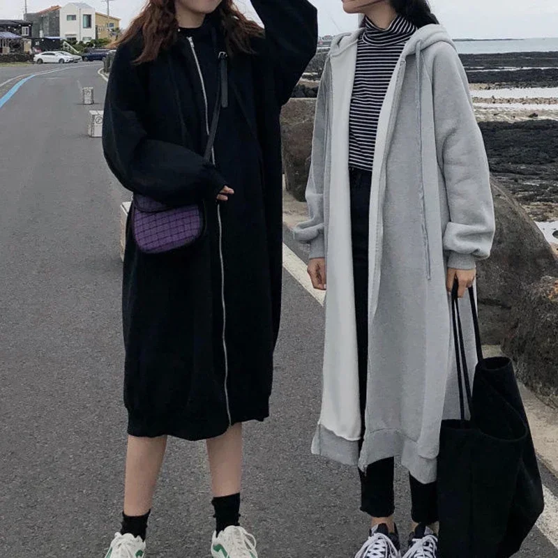 Oversized 150kg Women Trench Coat Casual Women's Long Outerwear Loose Fleece Overcoat Winter Warm Streetwear Trench Coat Hoodies